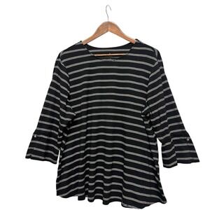 J Jill Pima Womens Top Tee Shirt‎ Plus Size 2X Stripe 3/4 Sleeve Pullover Black
